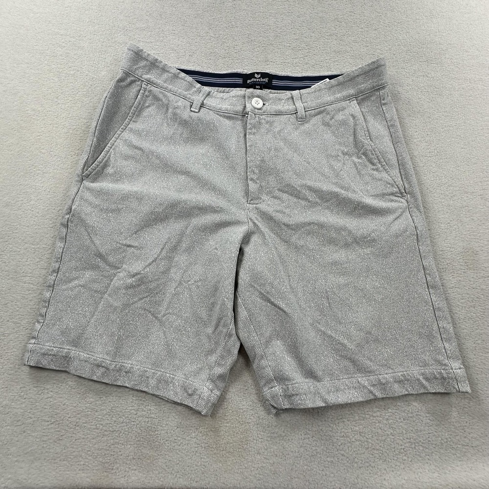 Buttercloth Icy Cotton Shorts Mens 30 Gray Striped 6.5" Chino Stretch Casual